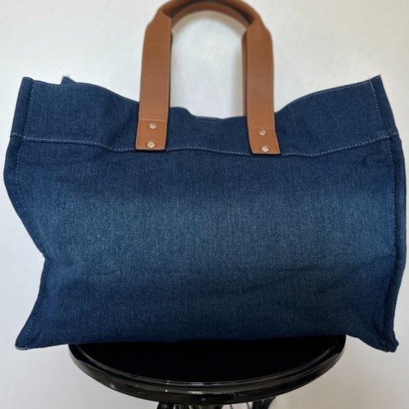 NWT True Religion Washed Navy Denim Large Tote - Picture 7 of 13